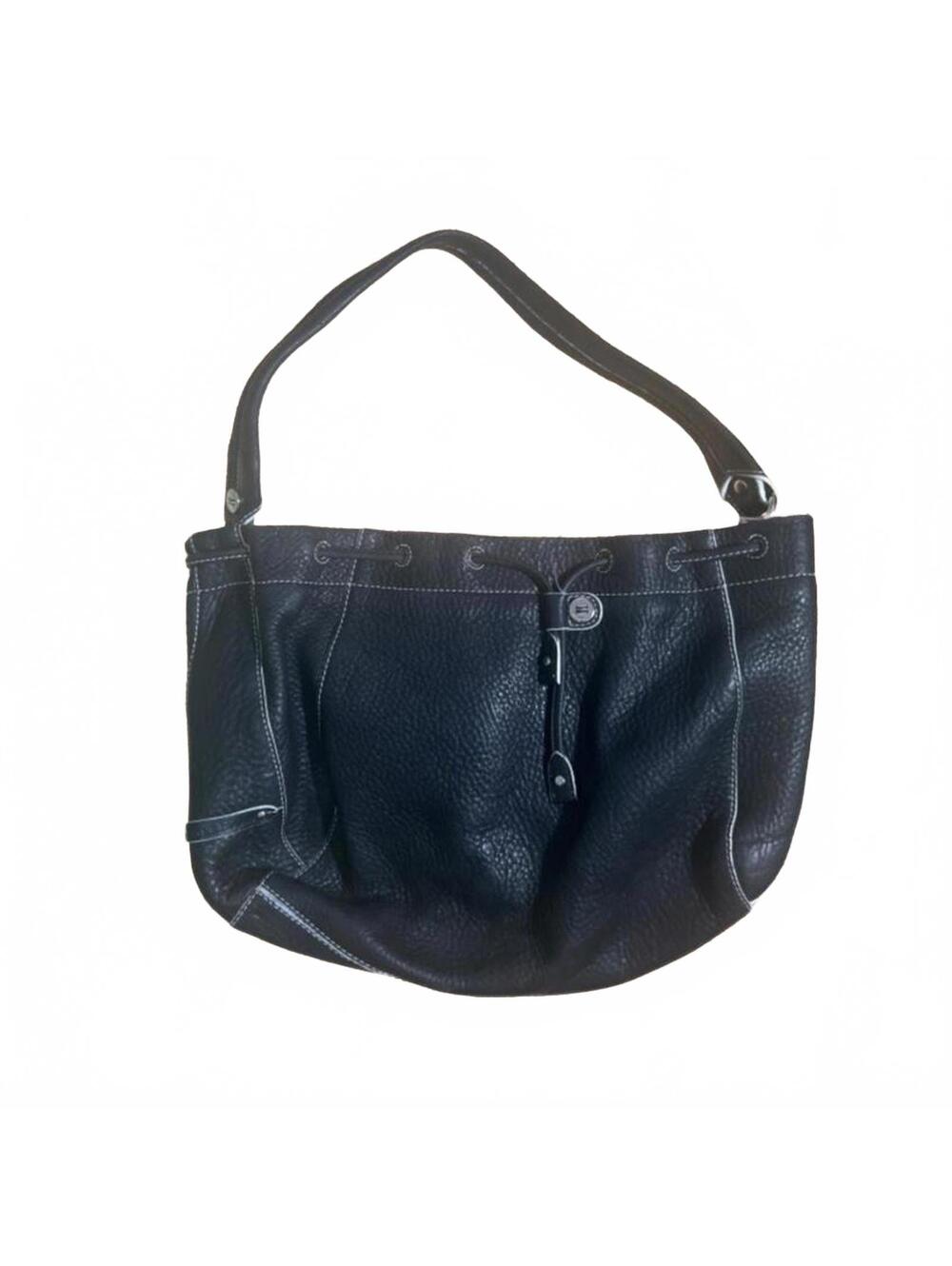 Vintage Cole Haan Black Pebble Grain Leather Drawstring Shoulder Bag Y2K Style